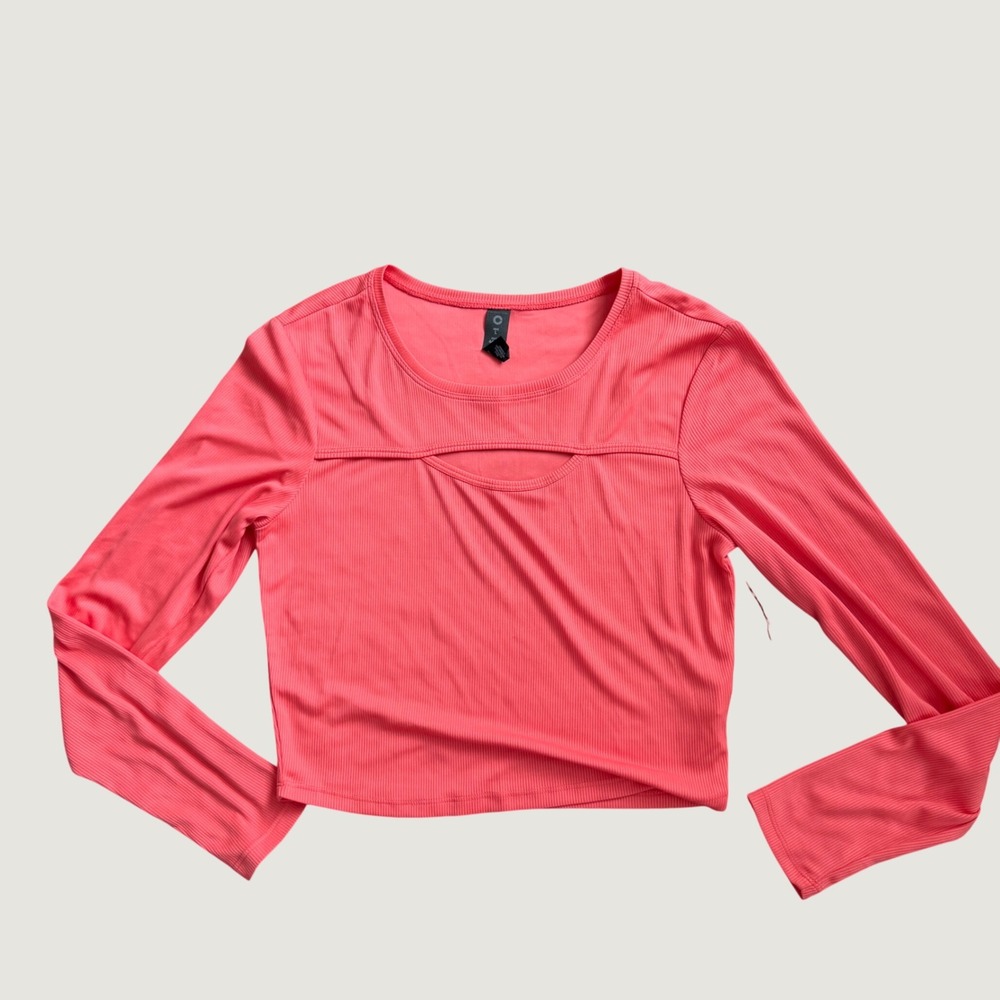 Cycle House Layla Long Sleeve Top L Keyhole Ribbed Knit Fitted Pink NEW
